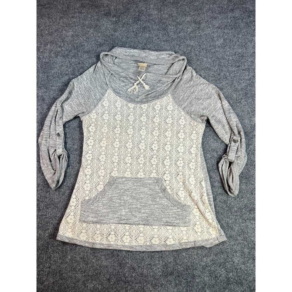 Daytrip Buckle Lace Front Cowl Neck Hoodie Sweatshirt Boho Festival Western